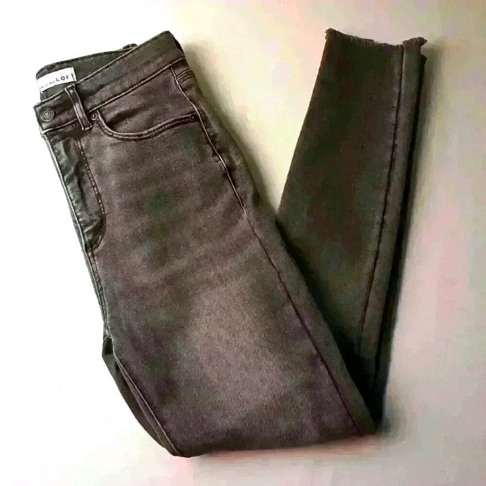 Loft Womens The Jegging Grey Size 26/2 High Rise Raw Hem Skinny Denim Jeans